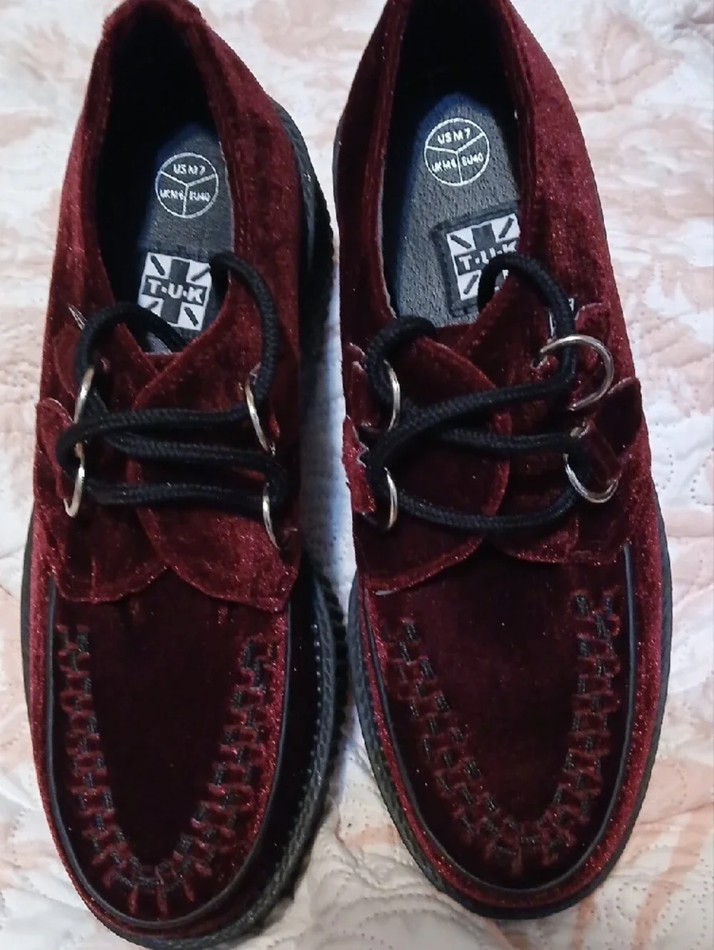 tuk Burgundy Velvet Platform Creeper Shoes
